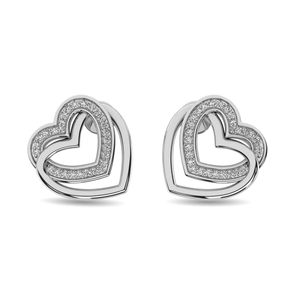 Diamond Duel Heart Earrings 1/50 Ct Tw In Sterling Silver