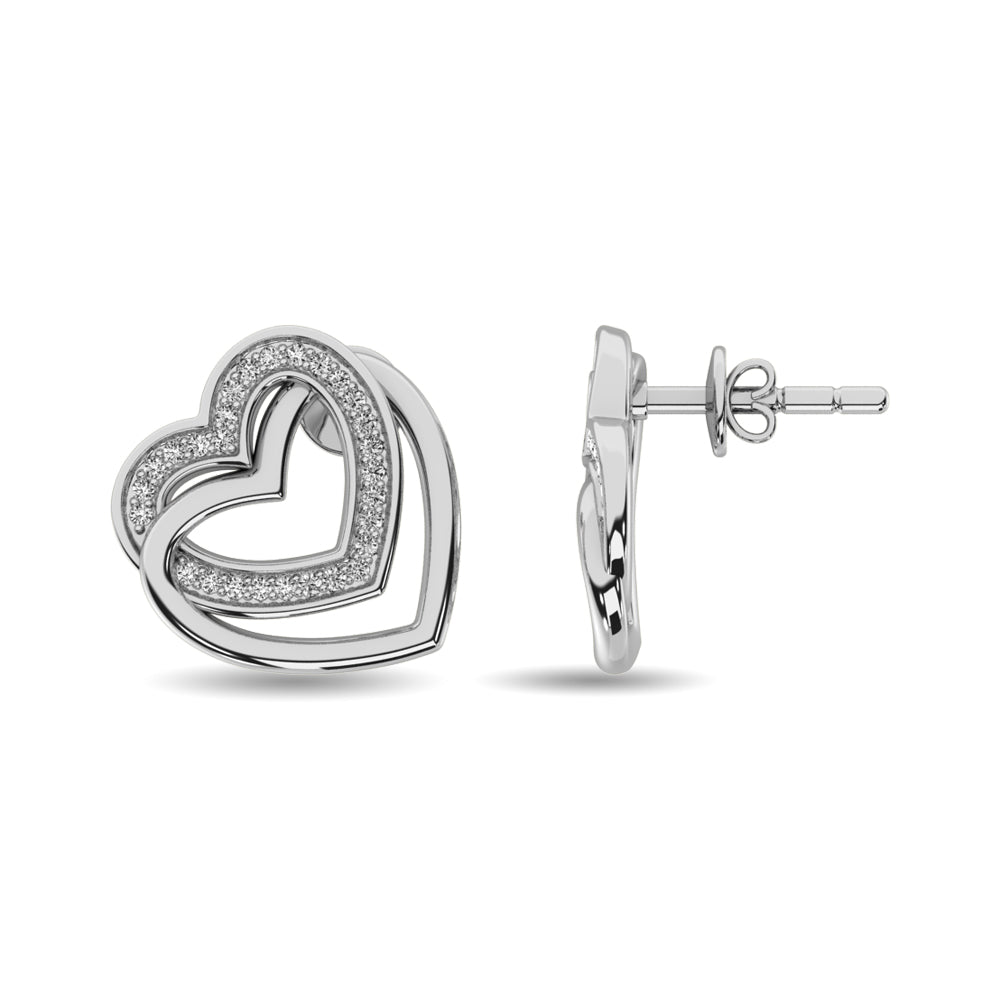 Diamond Duel Heart Earrings 1/50 Ct Tw In Sterling Silver