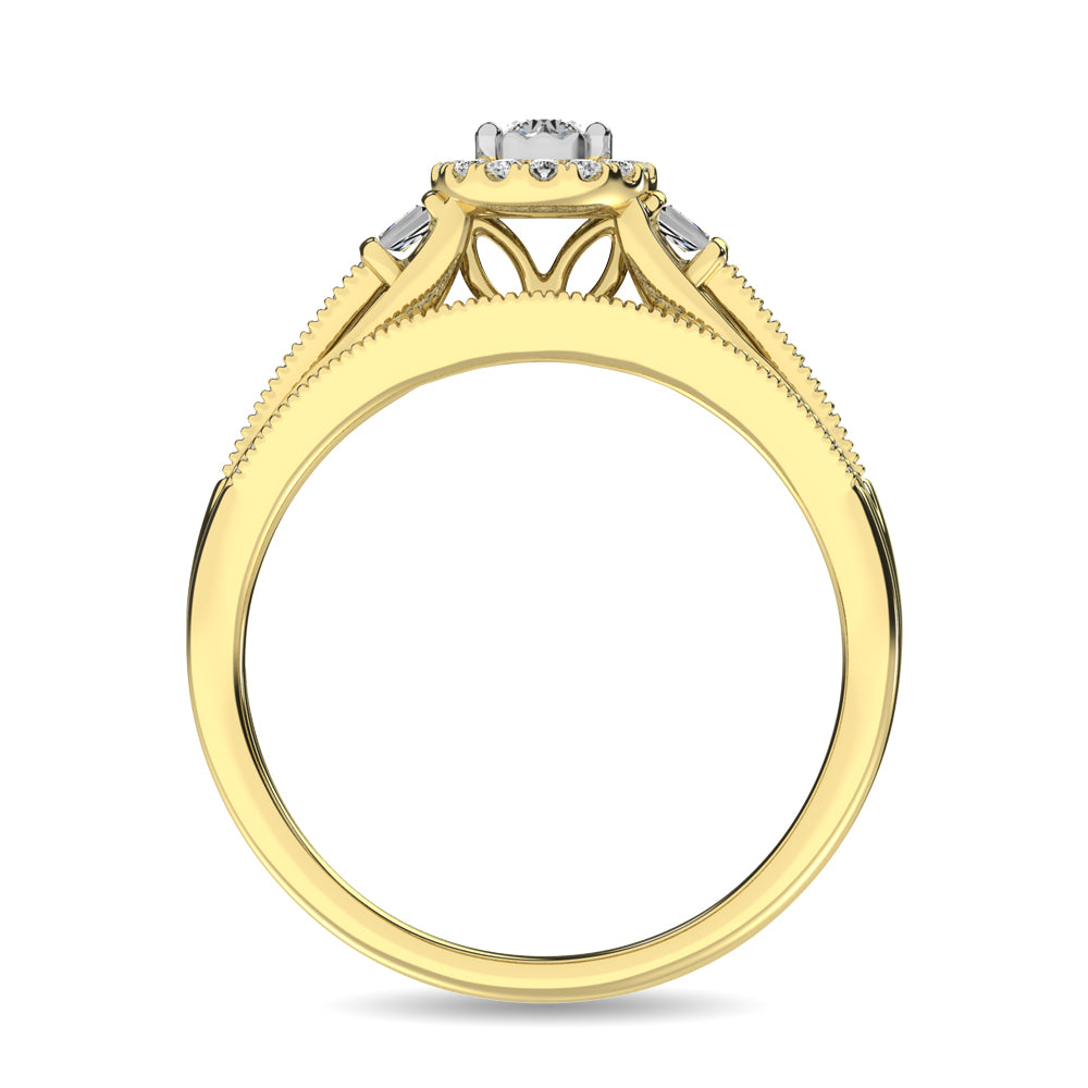 Diamond Bridal Ring 1/4 ct tw in Round and Straight Baguette in 10K Yellow Gold