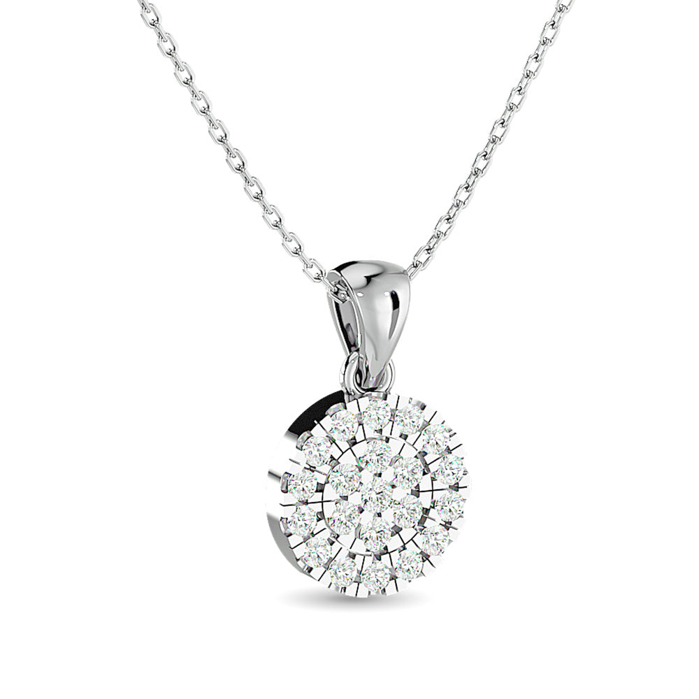 Diamond Round Shape Pendant 1/5 Ct Tw In 10K White Gold