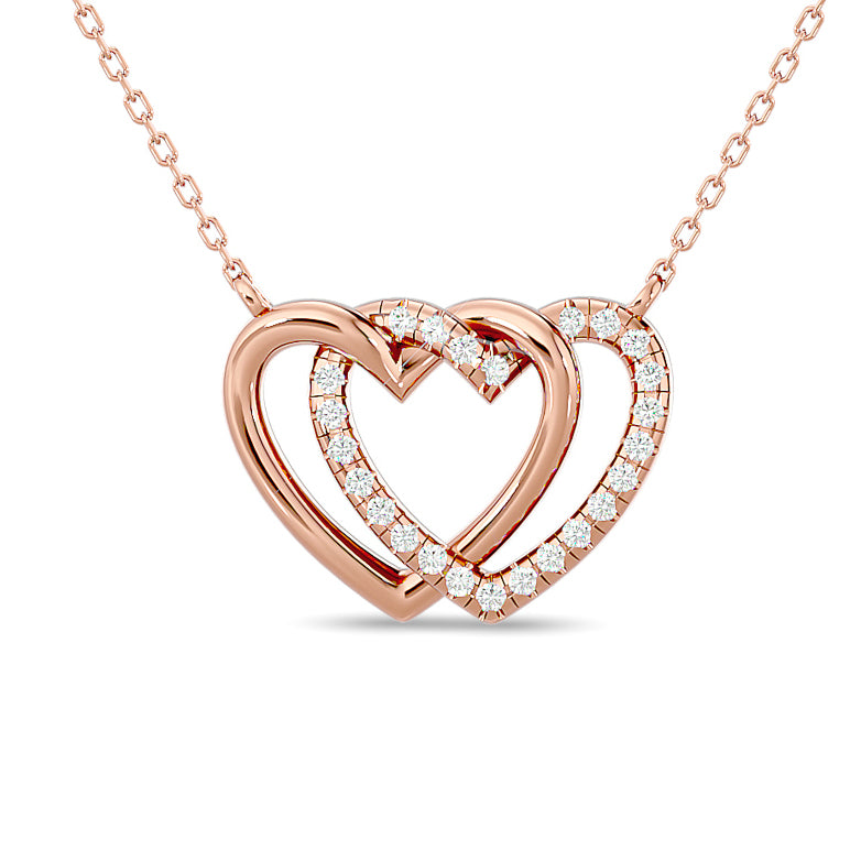 Diamond Duel Heart Fashion Necklace 1/8 Ct Tw In 10K Rose Gold