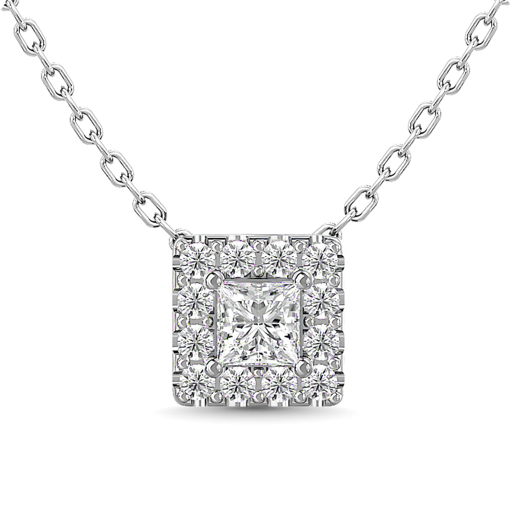 Diamond 1/4 Ct Tw Round And Princess Halo Pendant  In 14K White Gold