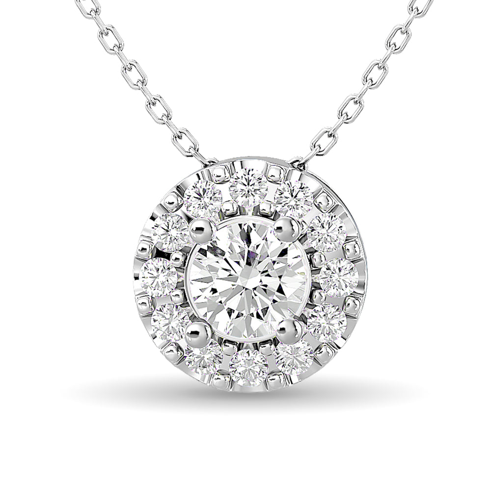 Diamond Round Cut Single Halo Pendant 1/4 Ct Tw In 14K White Gold
