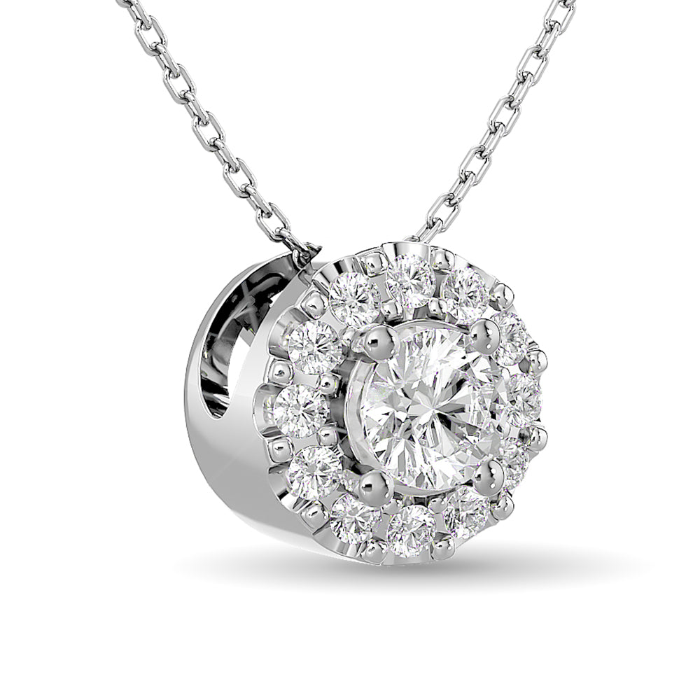 Diamond Round Cut Single Halo Pendant 1/4 Ct Tw In 14K White Gold