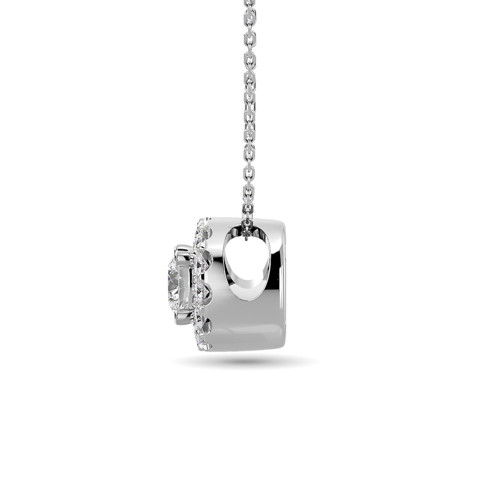 Diamond Round Cut Single Halo Pendant 1/4 Ct Tw In 14K White Gold