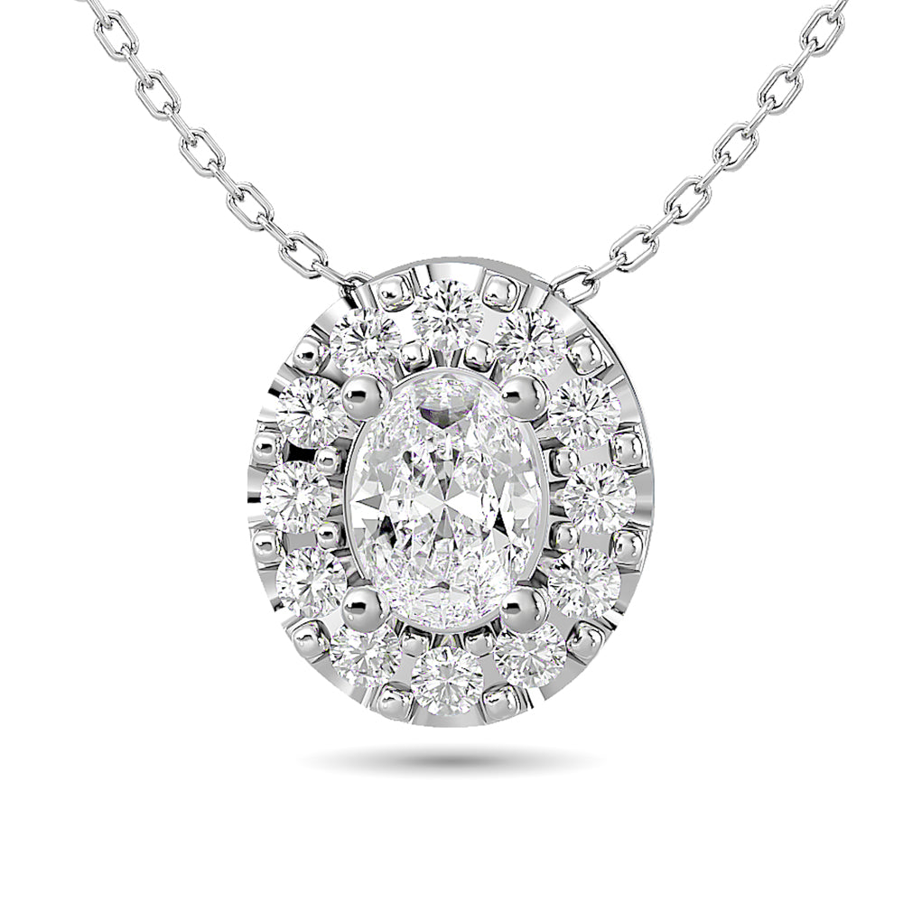 Diamond Oval Cut Single Halo Pendant 1/4 Ct Tw In 14K White Gold