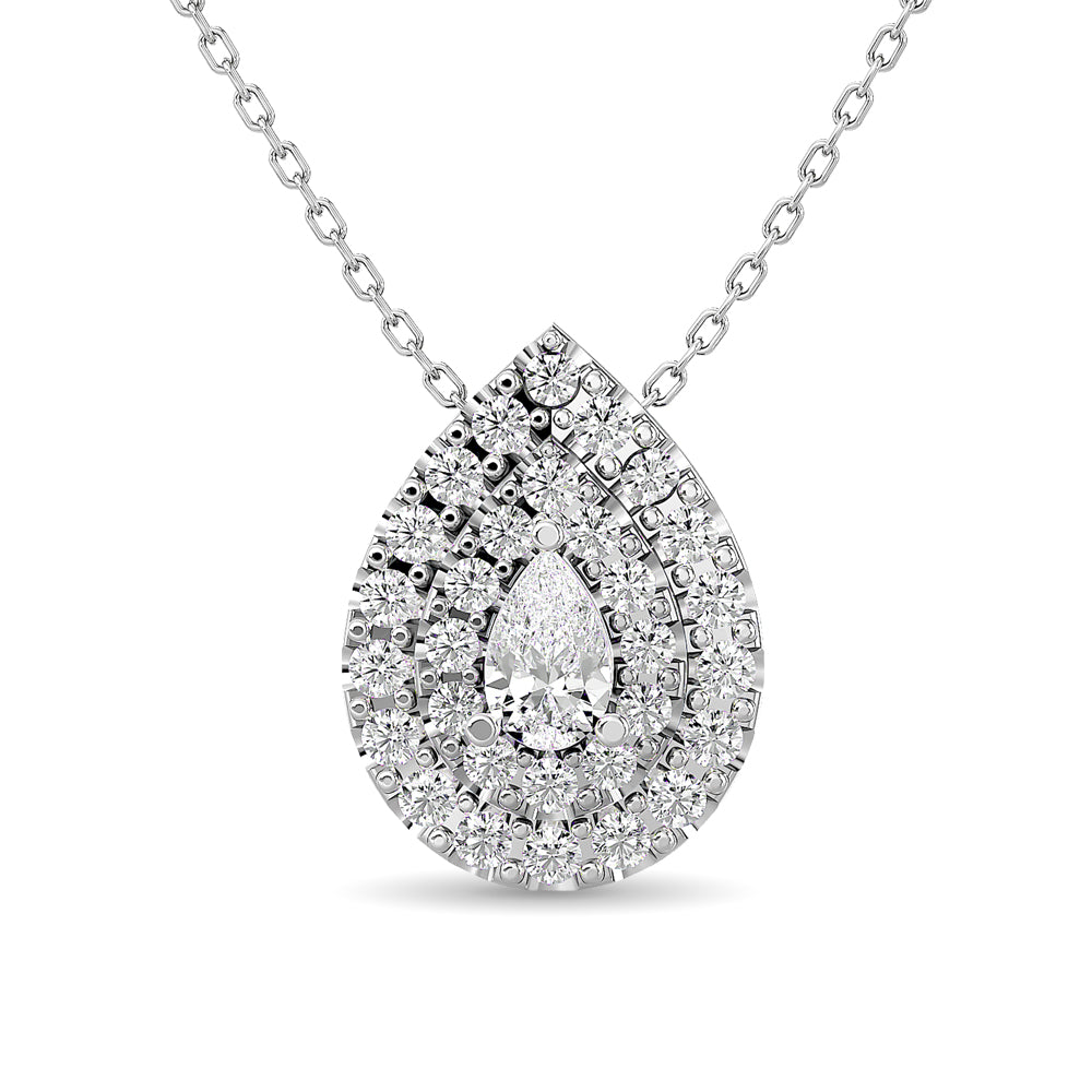 Diamond Pear Cut Double Halo Pendant 3/8 Ct Tw In 14K White Gold