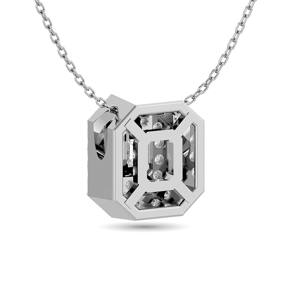 Diamond Emerald Cut Double Halo Pendant 3/8 Ct Tw In 14K White Gold