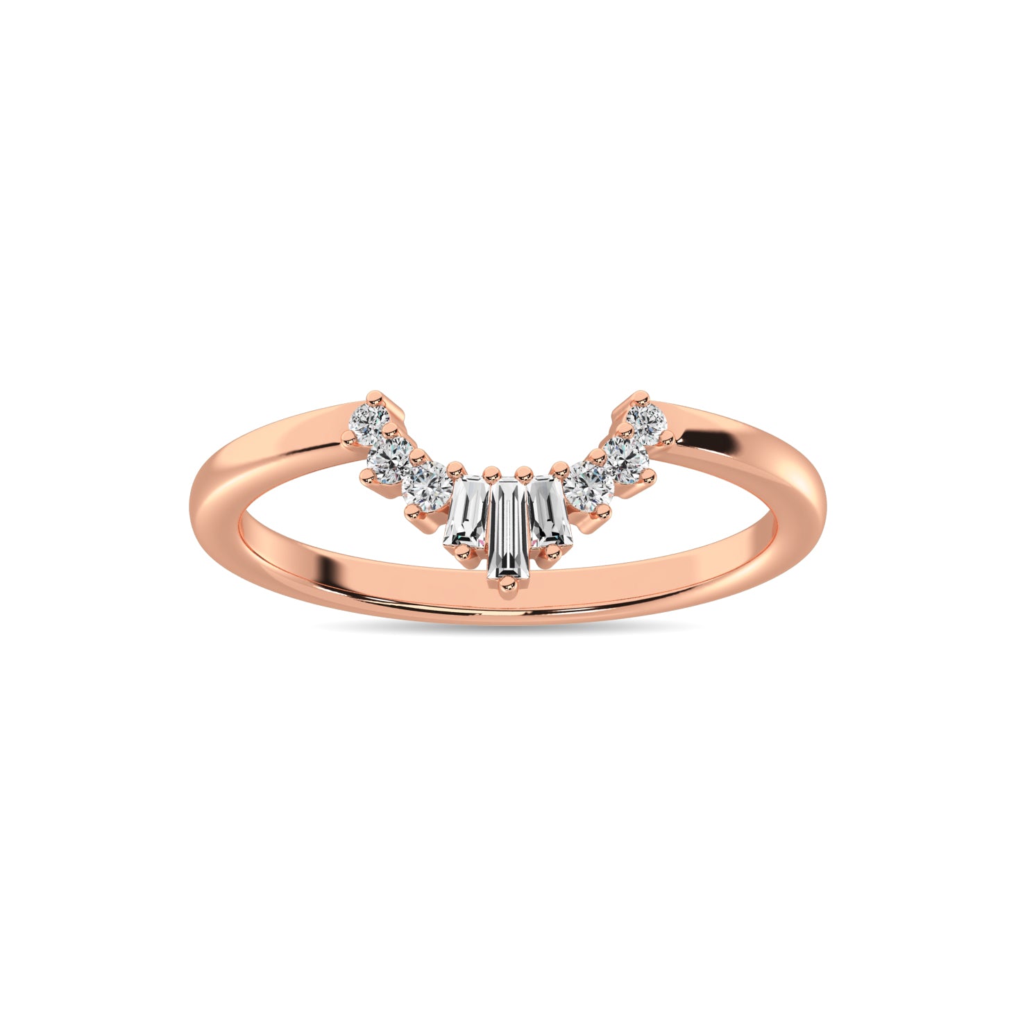 Diamond 1/6 Ct Tw Round And Baguette Fashion Ring  In 10K Rose Gold