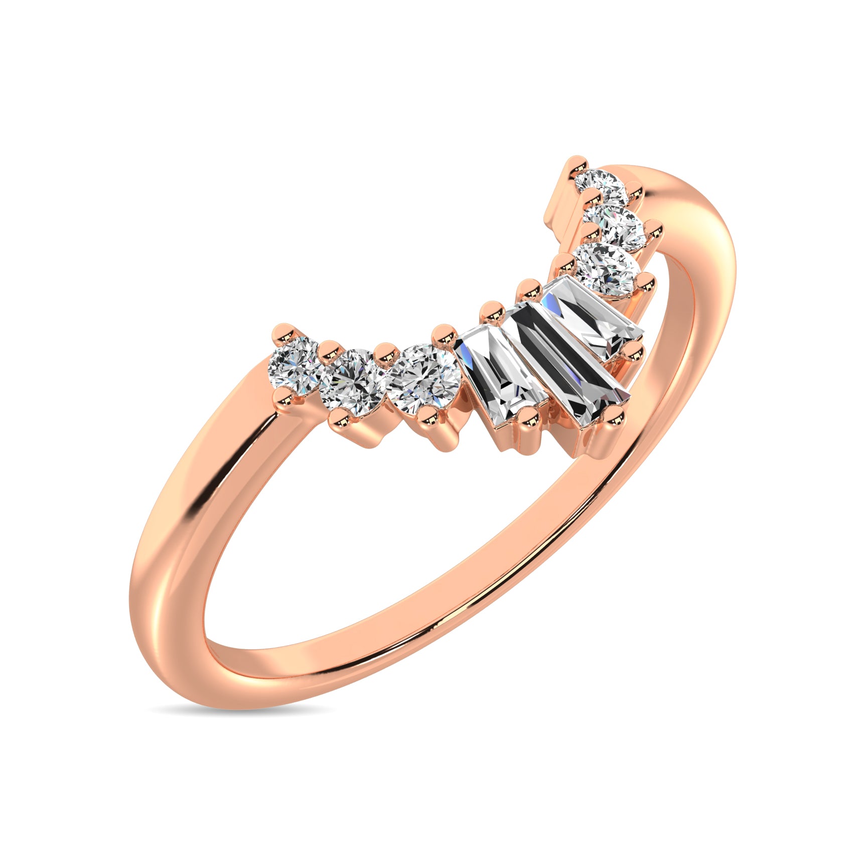 Diamond 1/6 Ct Tw Round And Baguette Fashion Ring  In 10K Rose Gold