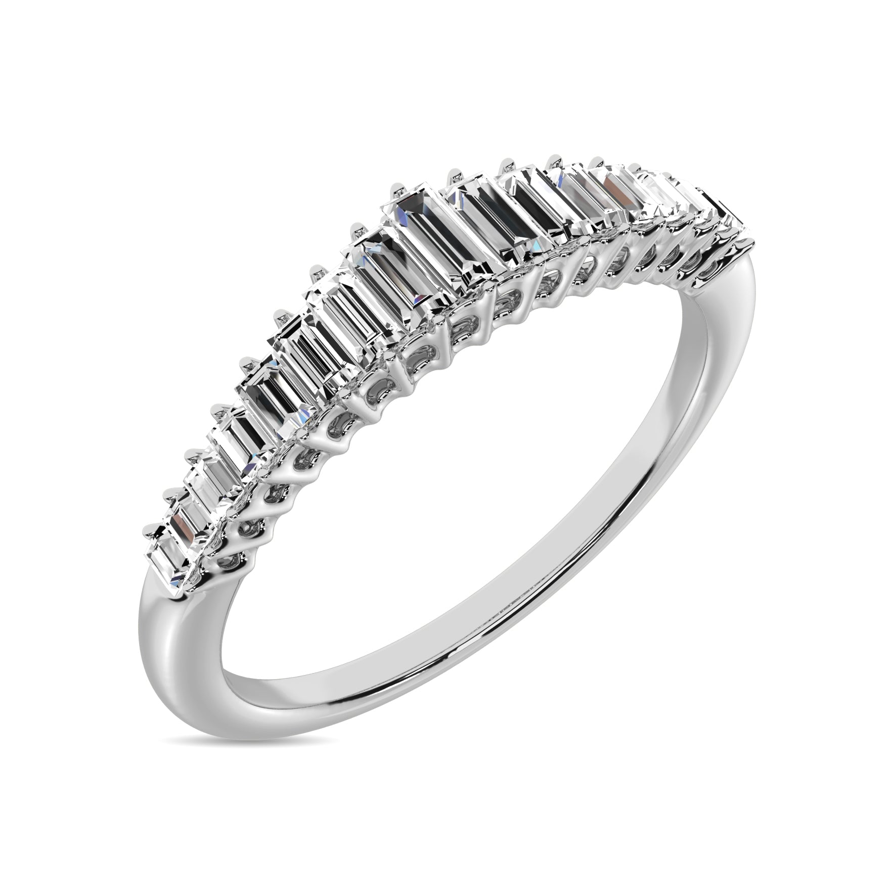 Diamond 1/5 Ct Tw Round And Baguette Anniversary Ring  In 10K White Gold