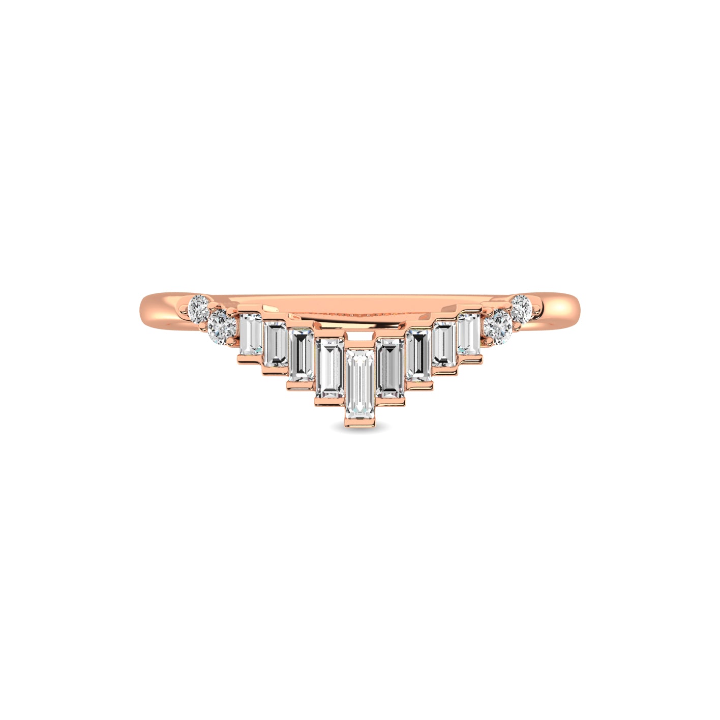 Diamond 1/5 Ct Tw Round And Baguette Chevron Band  In 10K Rose Gold