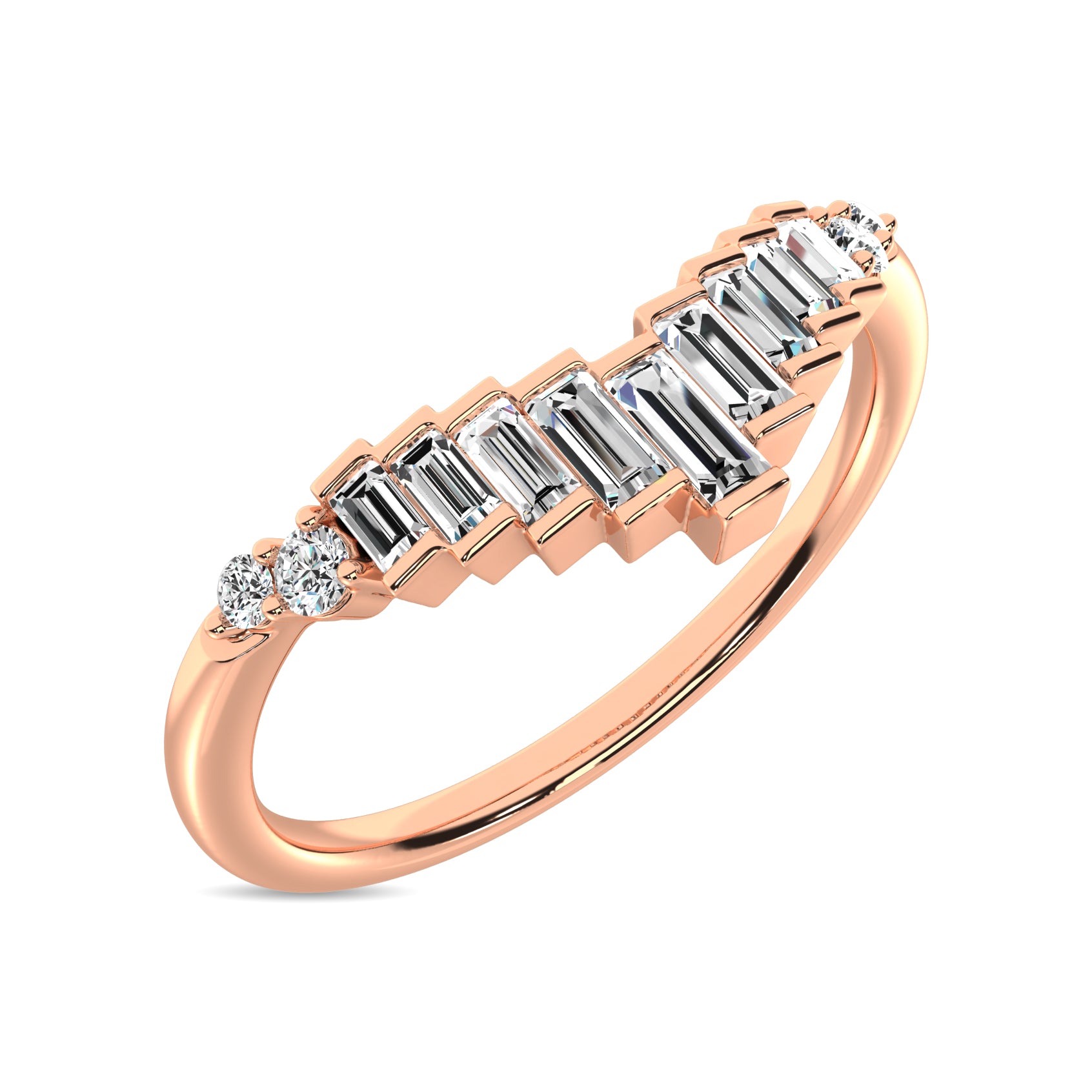 Diamond 1/5 Ct Tw Round And Baguette Chevron Band  In 10K Rose Gold