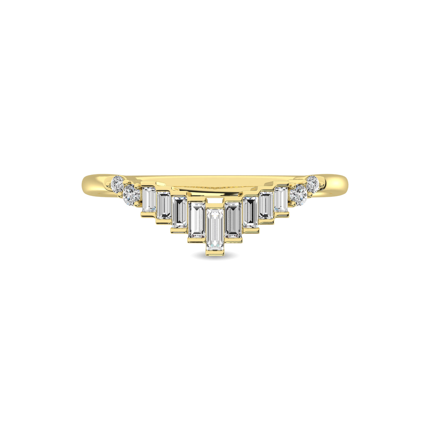 Diamond 1/5 Ct Tw Round And Baguette Chevron Band  In 10K Yellow Gold