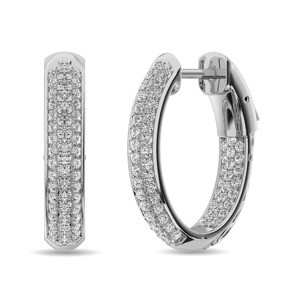 Diamond 1 Ct Tw Hoop Earrings In 14K White Gold