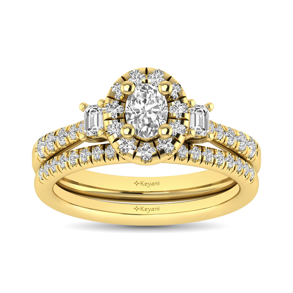 Diamond Classic Shank Single Halo Bridal Ring 1 Ct Tw Oval Cut In 14K Yellow Gold