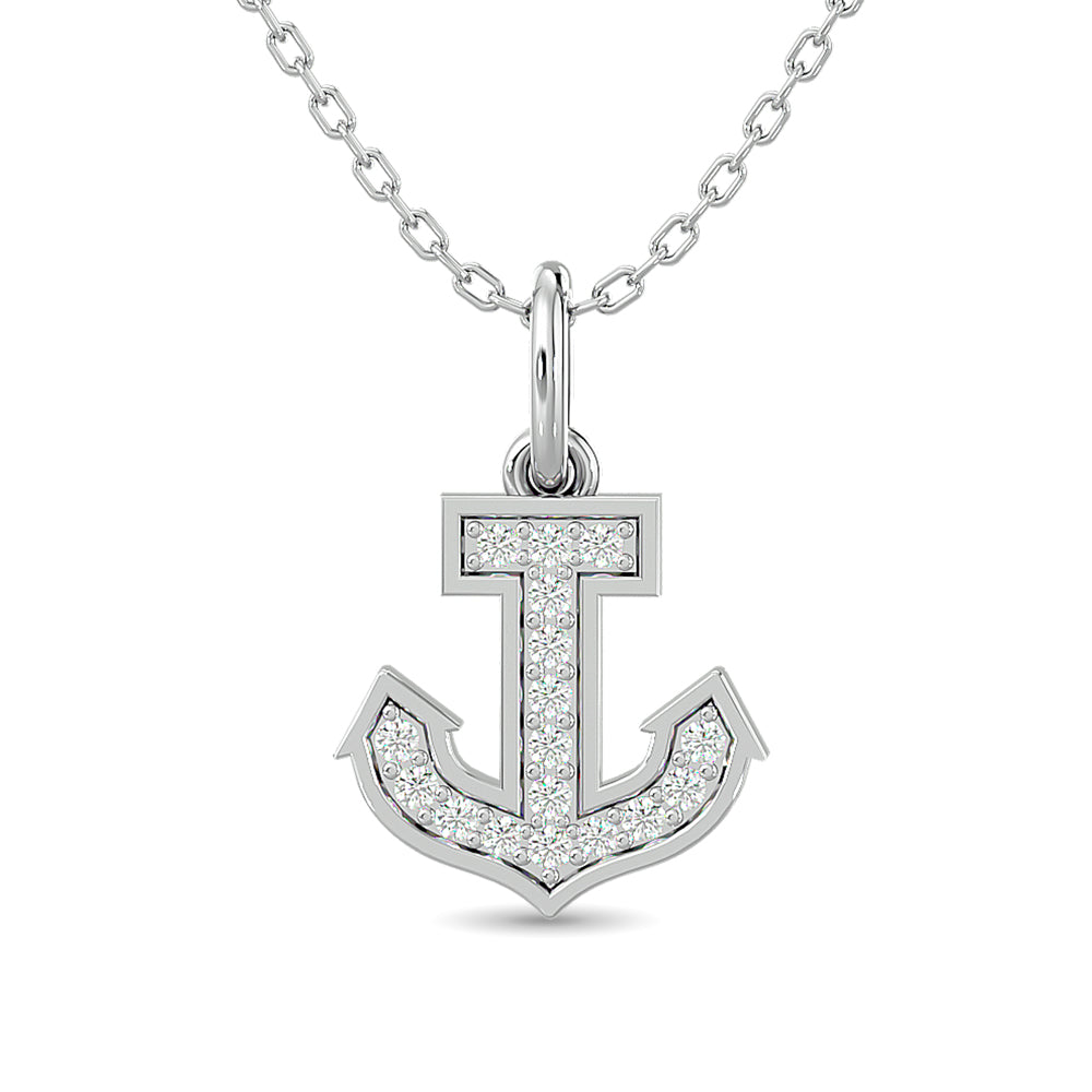 Diamond Anchor Pendant 1/10 Ct Tw In 10K White Gold