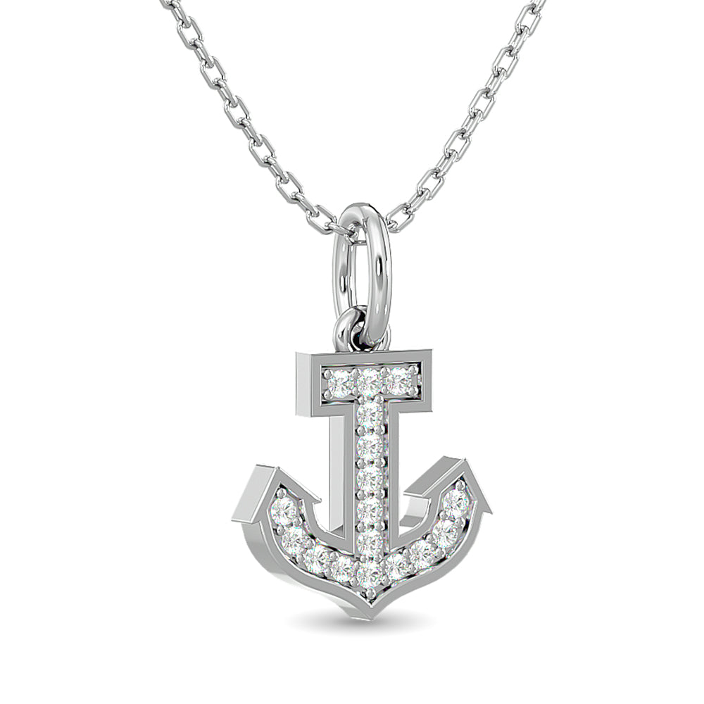 Diamond Anchor Pendant 1/10 Ct Tw In 10K White Gold
