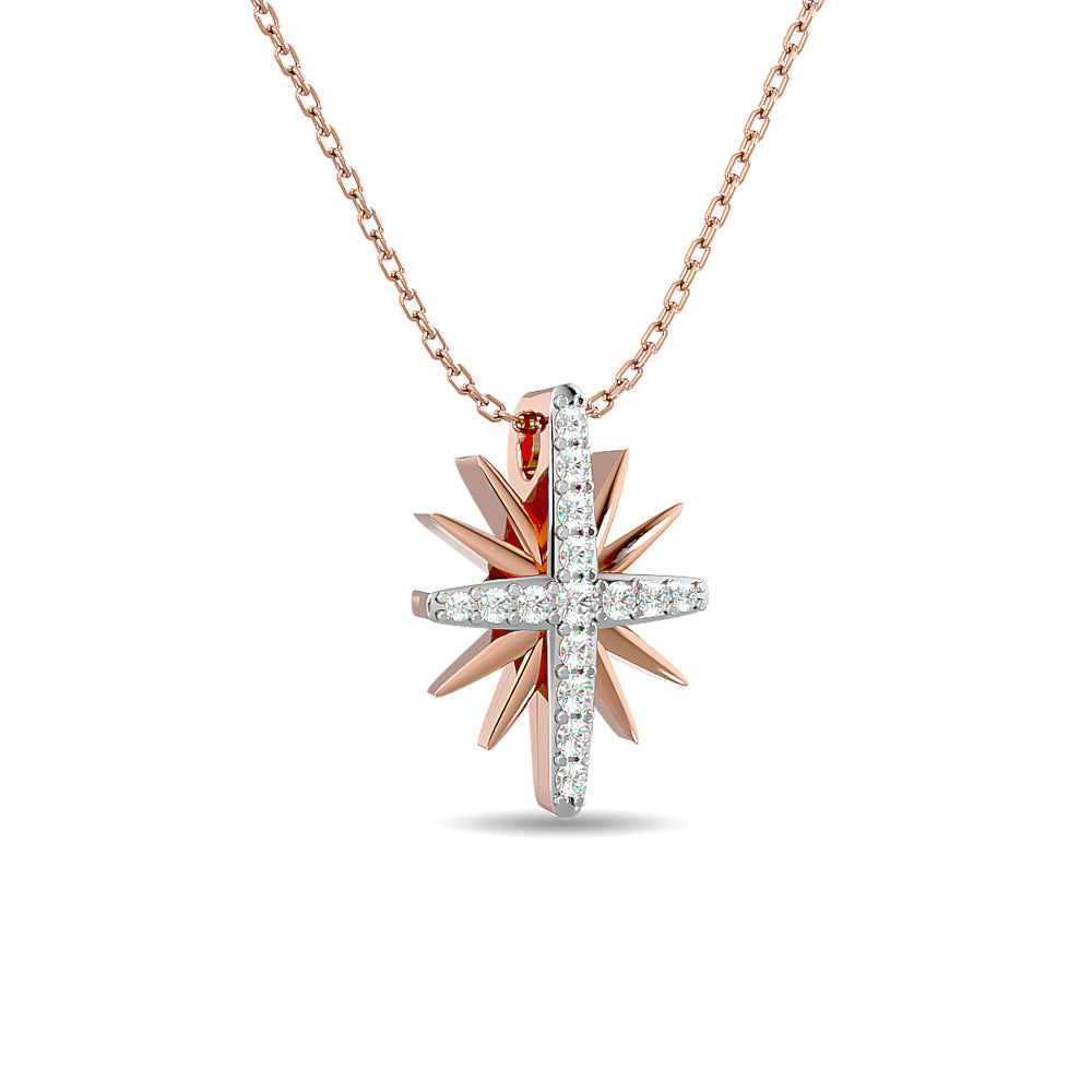 Diamond 1/8 Ct Tw Sun Necklace In 10K Rose Gold