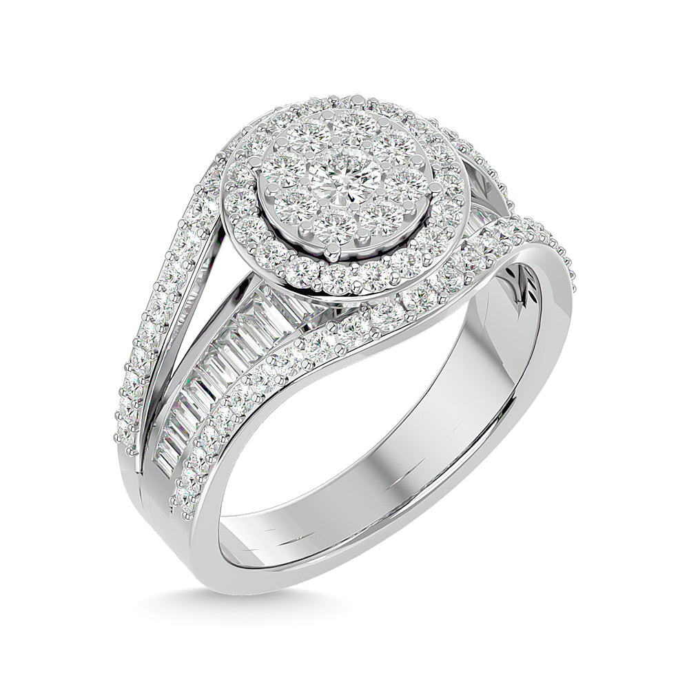 Diamond 1 1/2 ct tw Round Cut and Straight Baguette Fashion Ring in 14K White Gold