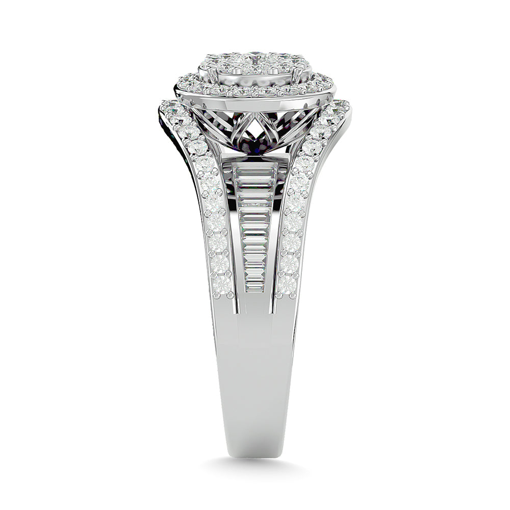 Diamond 1 1/2 ct tw Round Cut and Straight Baguette Fashion Ring in 14K White Gold