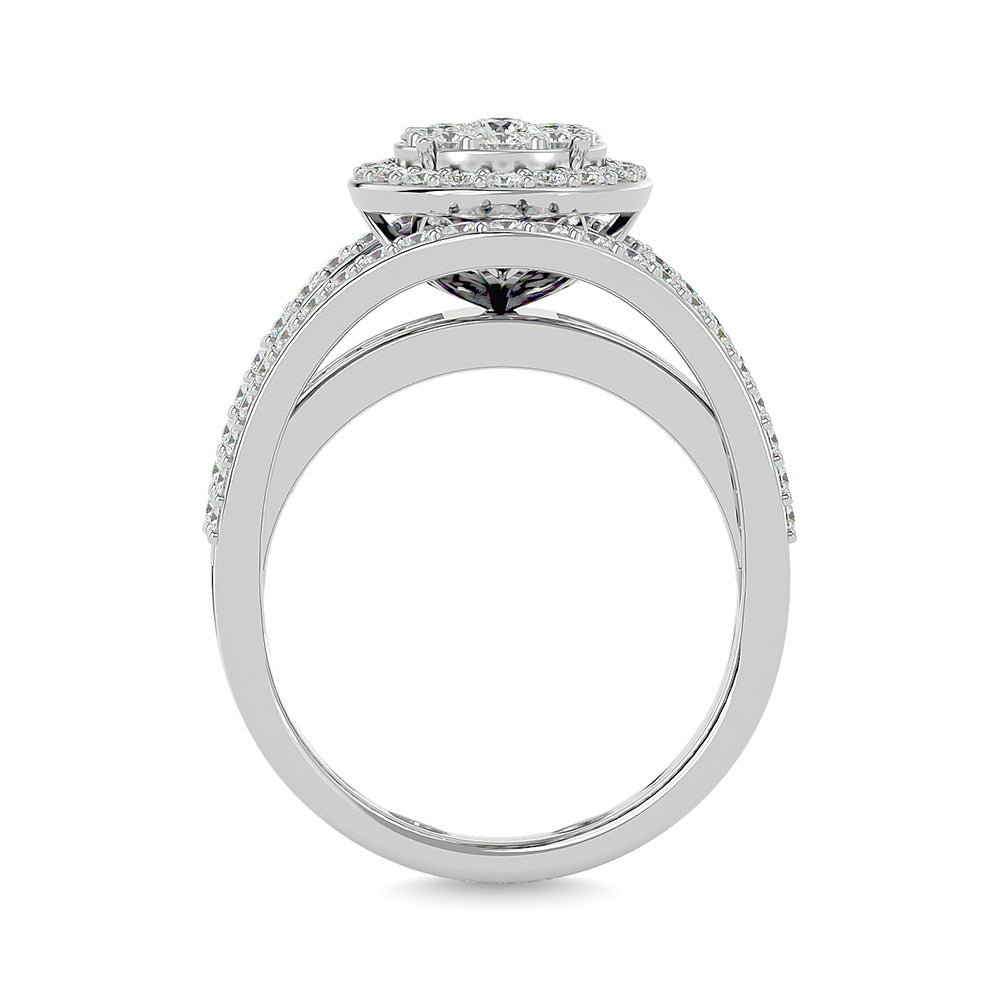 Diamond 1 1/2 ct tw Round Cut and Straight Baguette Fashion Ring in 14K White Gold