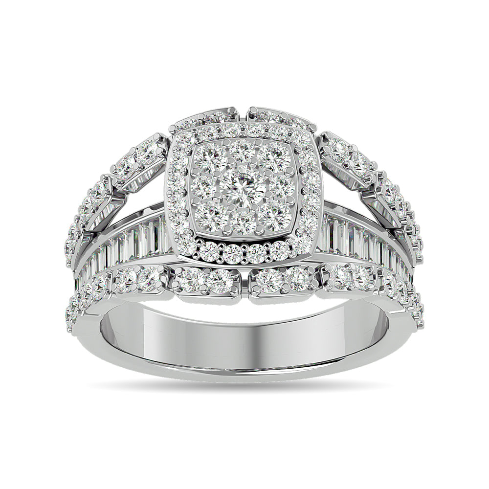 Diamond 1 1/2 Ct Tw Round Cut And Straight Baguette Fashion Ring In 14K White Gold