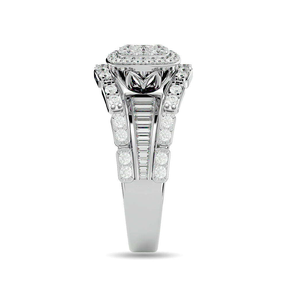 Diamond 1 1/2 ct tw Round Cut and Straight Baguette Fashion Ring in 14K White Gold