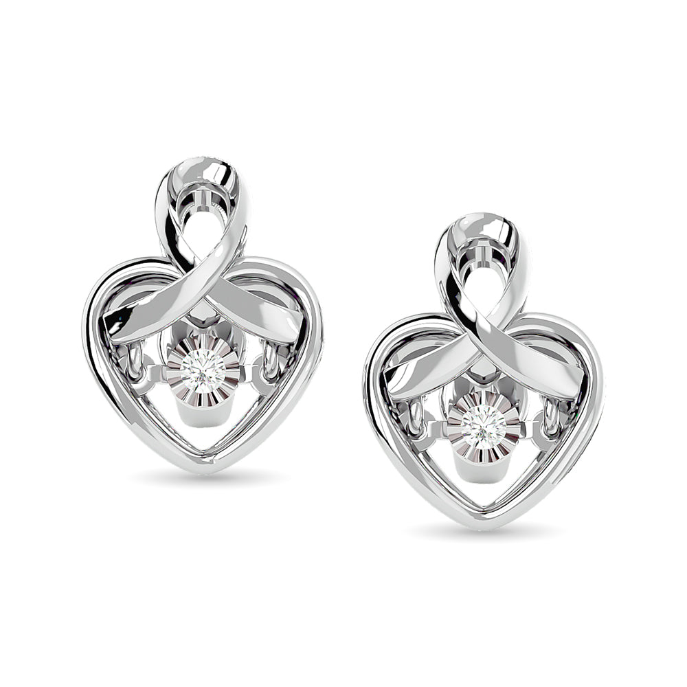 Diamond 1/20 Ct Tw Heart Earrings In Sterling Silver