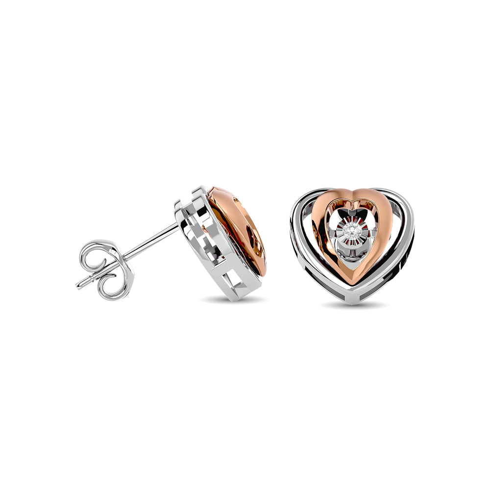 Diamond Two Tone Heart Earrings 1/20 Ct Tw In 10K White Gold