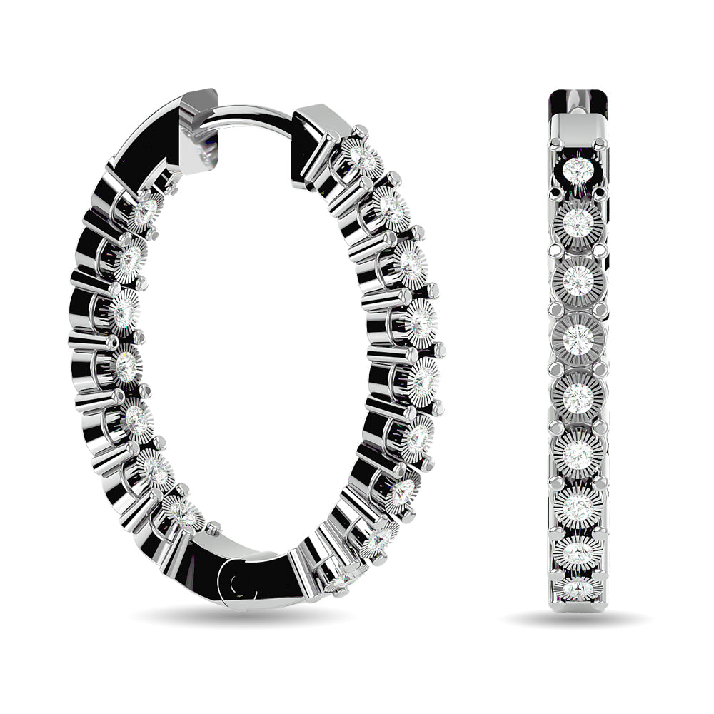 Diamond 1/5 Ct Tw Hoop Earrings In 10K White Gold
