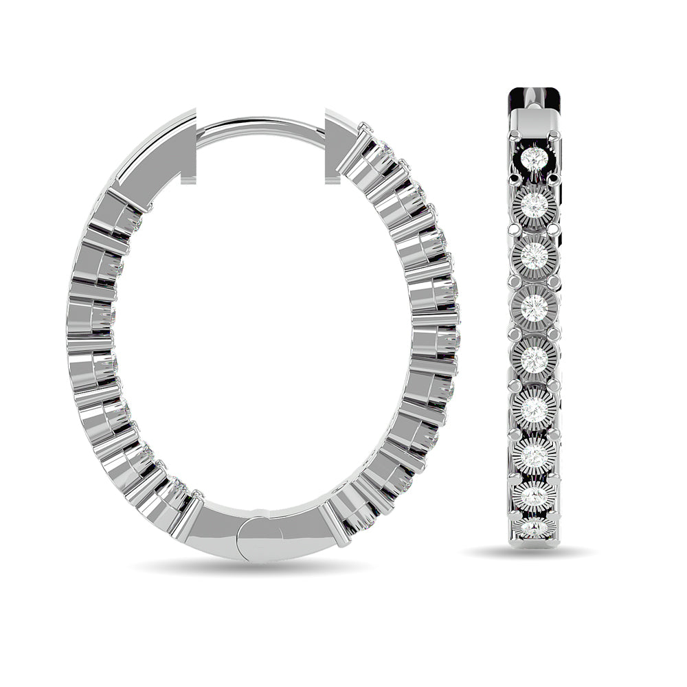 Diamond 1/5 Ct Tw Hoop Earrings In 10K White Gold