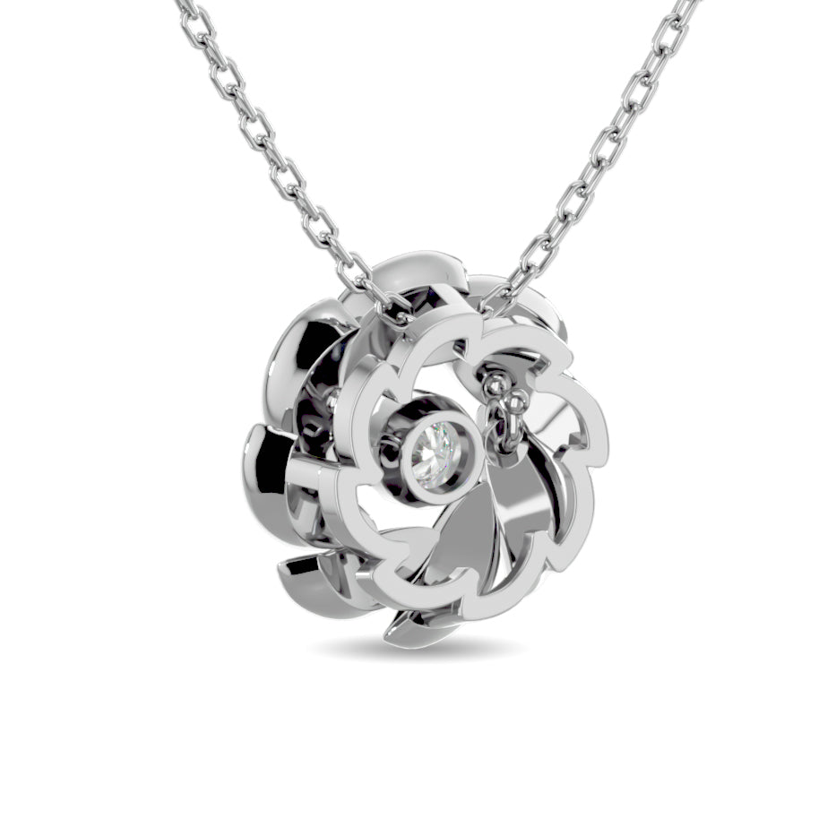 Diamond 1/20 Ct Tw Flower Pendant In Sterling Silver