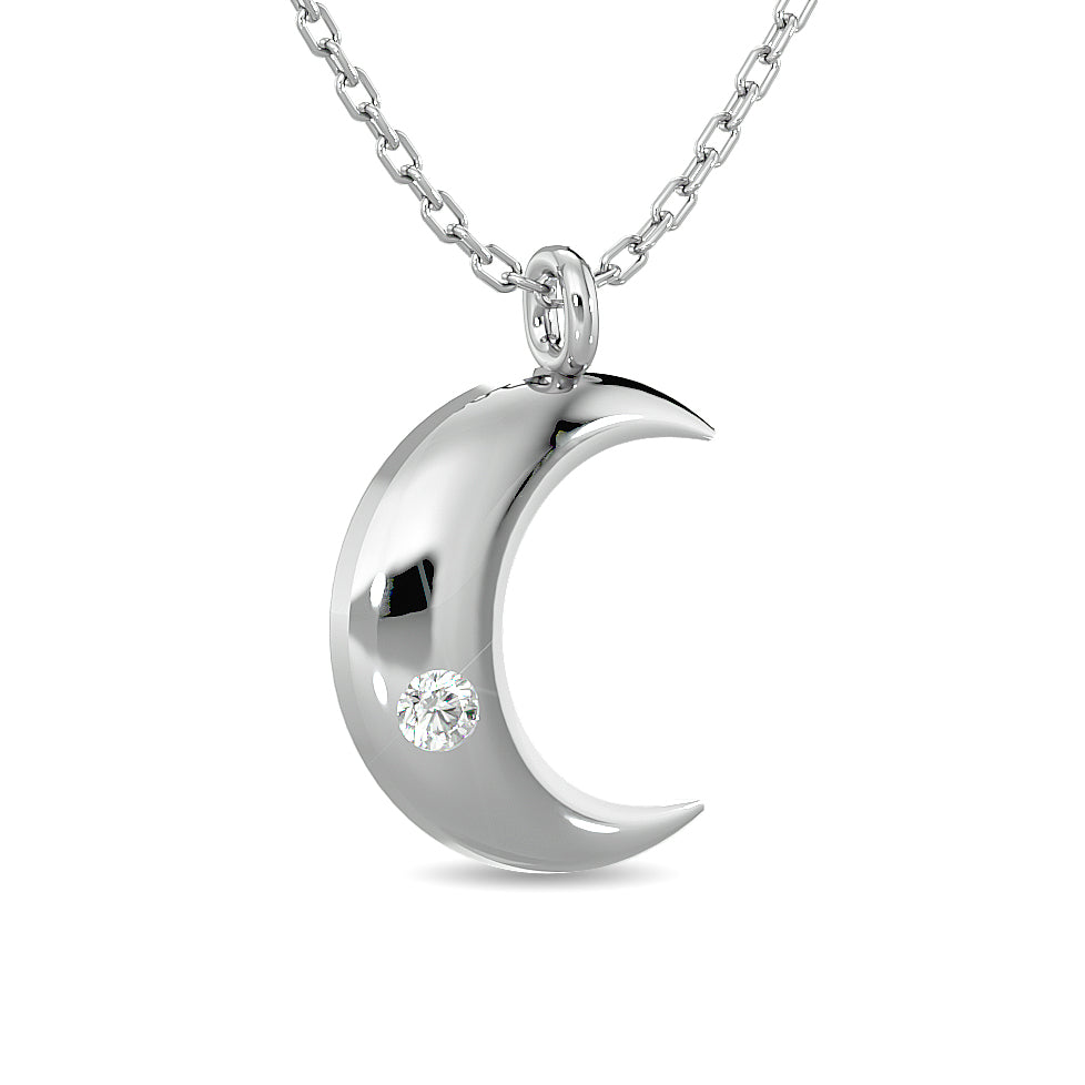 Diamond 1/20 Ct Tw Moon Pendant In Sterling Silver