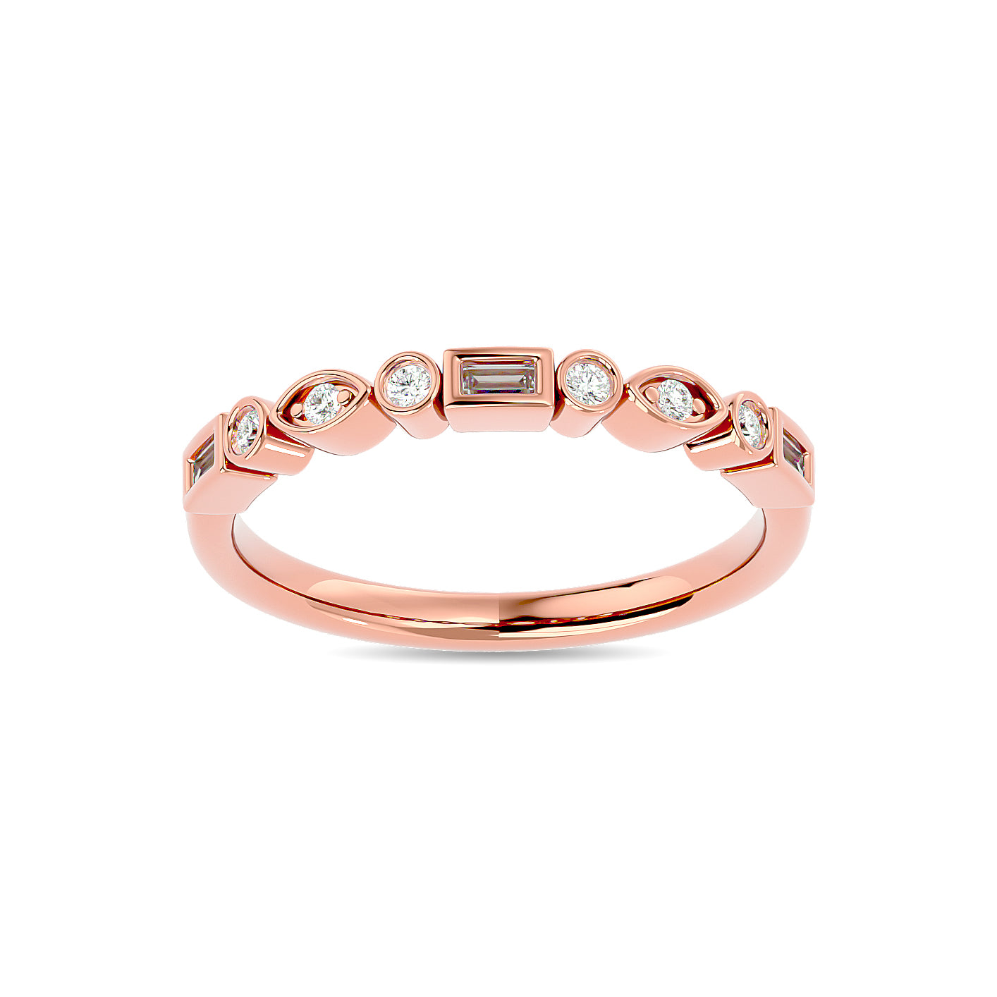 Diamond 1/5 Ct Tw Round And Straight Baguette Stackable Ring  In 14K Rose Gold