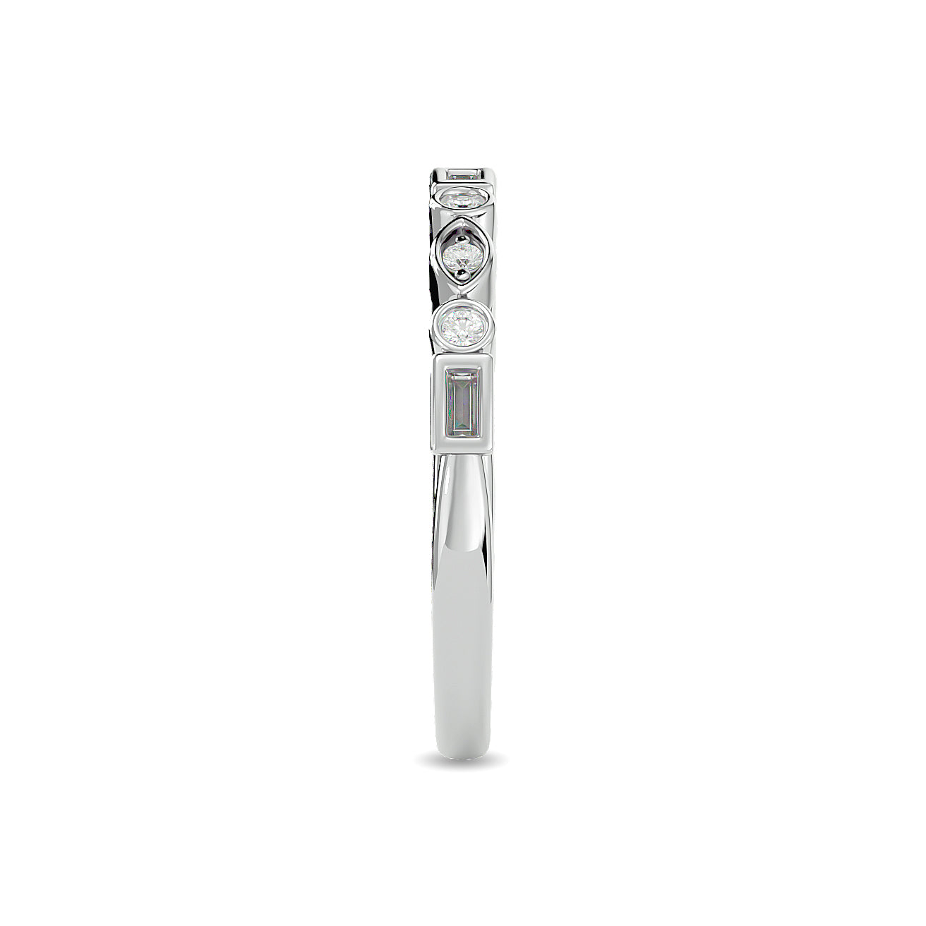 Diamond 1/5 Ct Tw Round And Straight Baguette Stackable Ring  In 14K White Gold