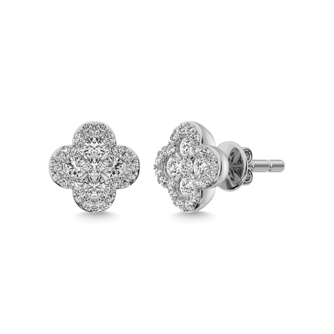 Diamond Clover Earrings 3/8 Ct Tw In 14K White Gold