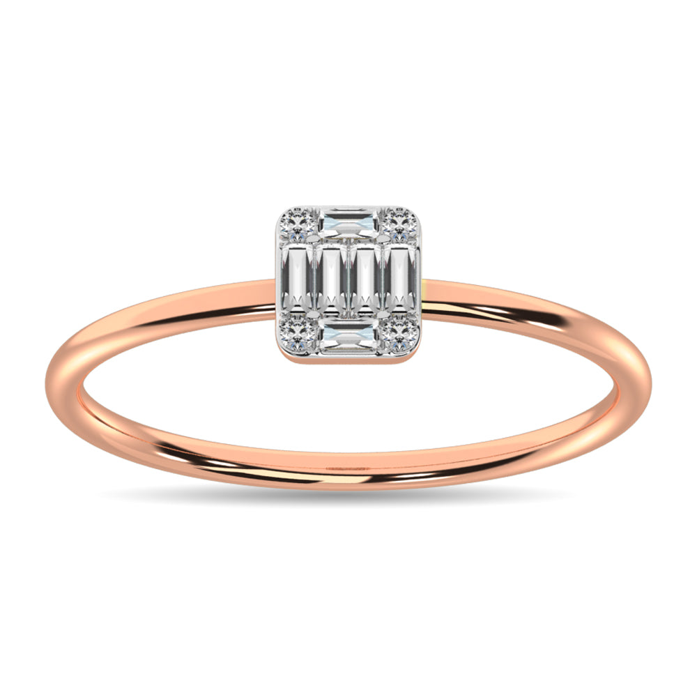 Diamond 1/10 ct tw Round and Baguette Cut Ring in 10K Rose Gold