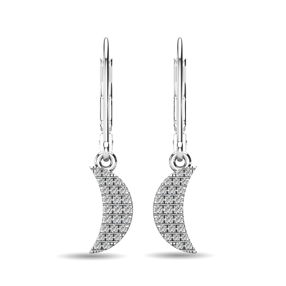 Diamond 1/10 Ct Tw Moon Dangle Earrings In 10K White Gold