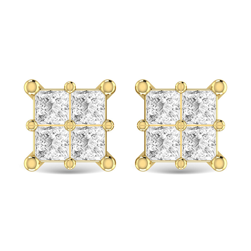 Diamond 1 Ct.Tw. Princess Cut Fashion Earrings In 14K Yellow Gold