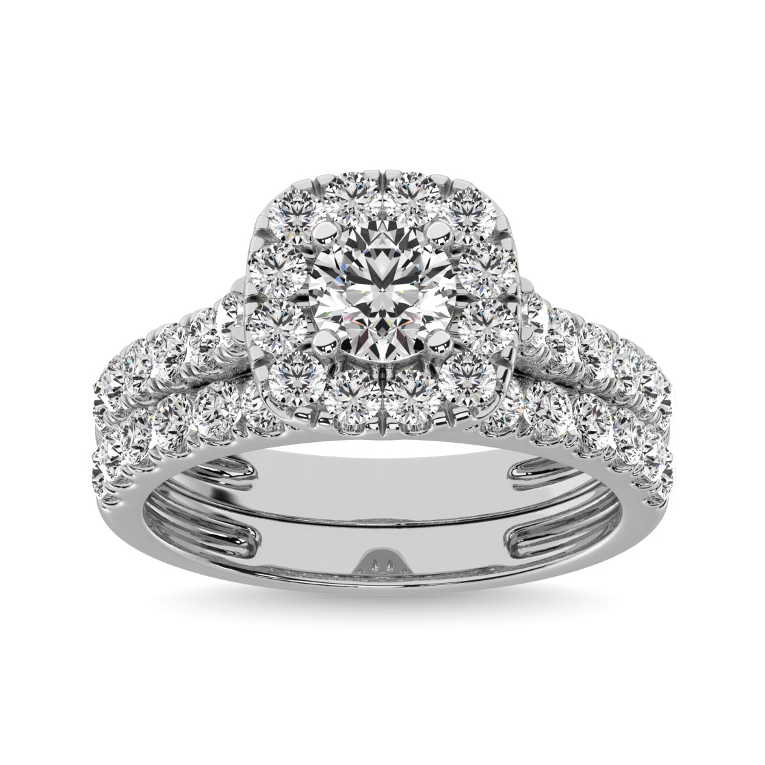 Diamond 2 Ct Tw Round Cut Halo Bridal Ring In 14K White Gold