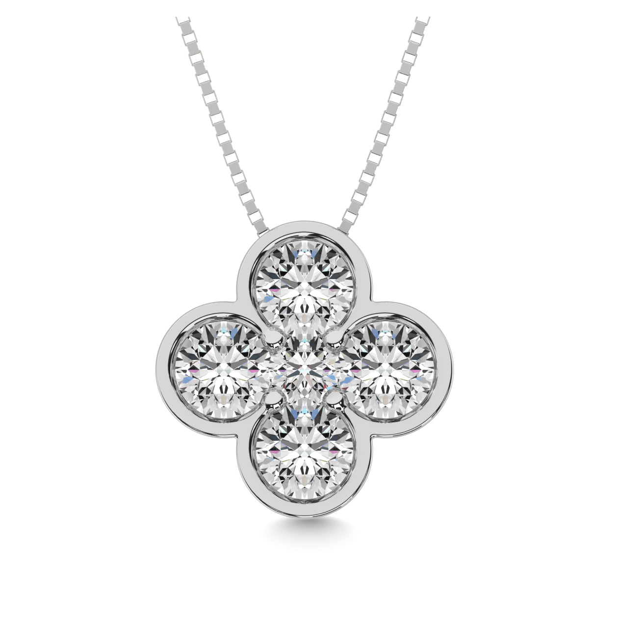 Diamond 1 Ct Tw Flower Pendant In 14K White Gold