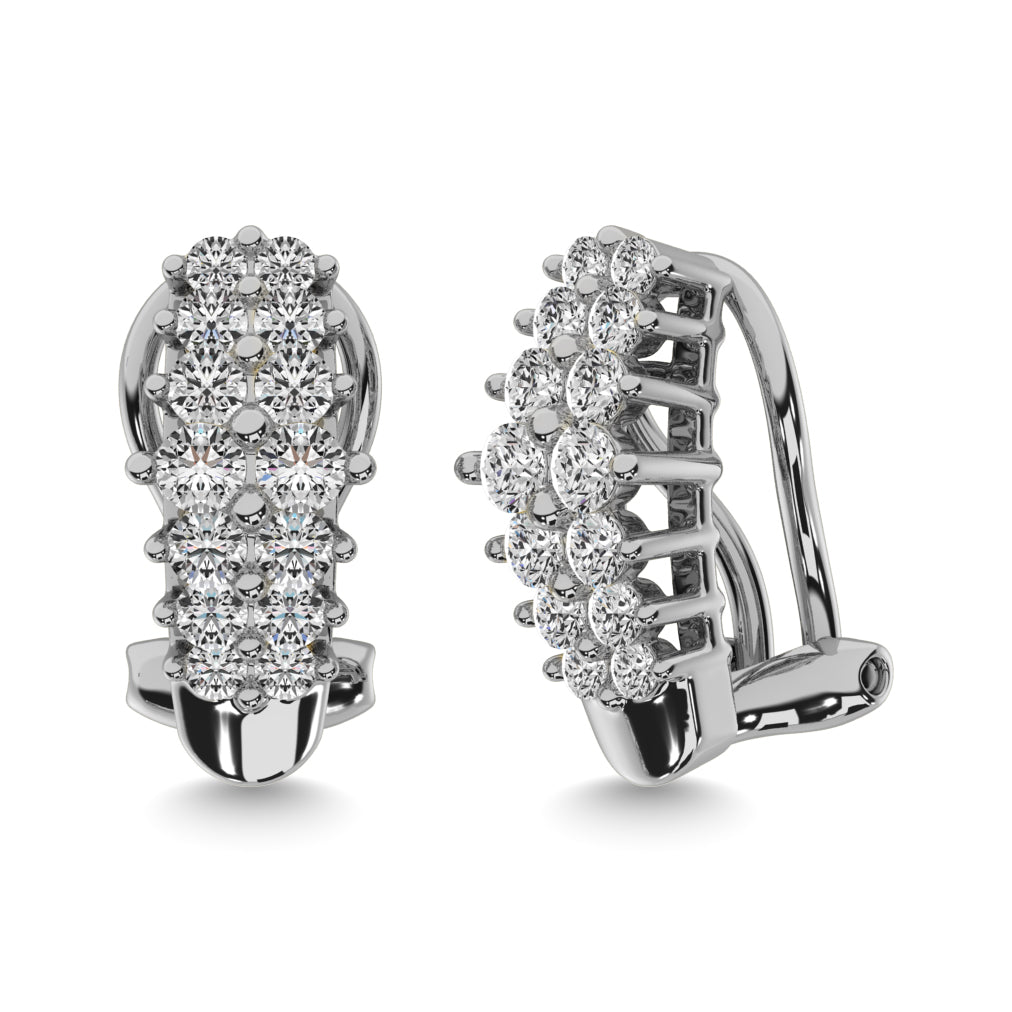 Diamond 1 Ct Tw Round Cut Pyramid Earrings In 14K White Gold