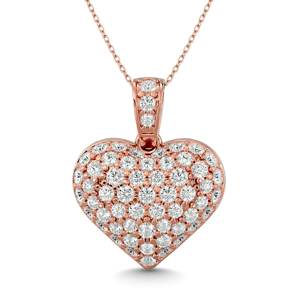 Diamond 1 1/2 Ct Tw Heart Pendant In 10K Pink Gold