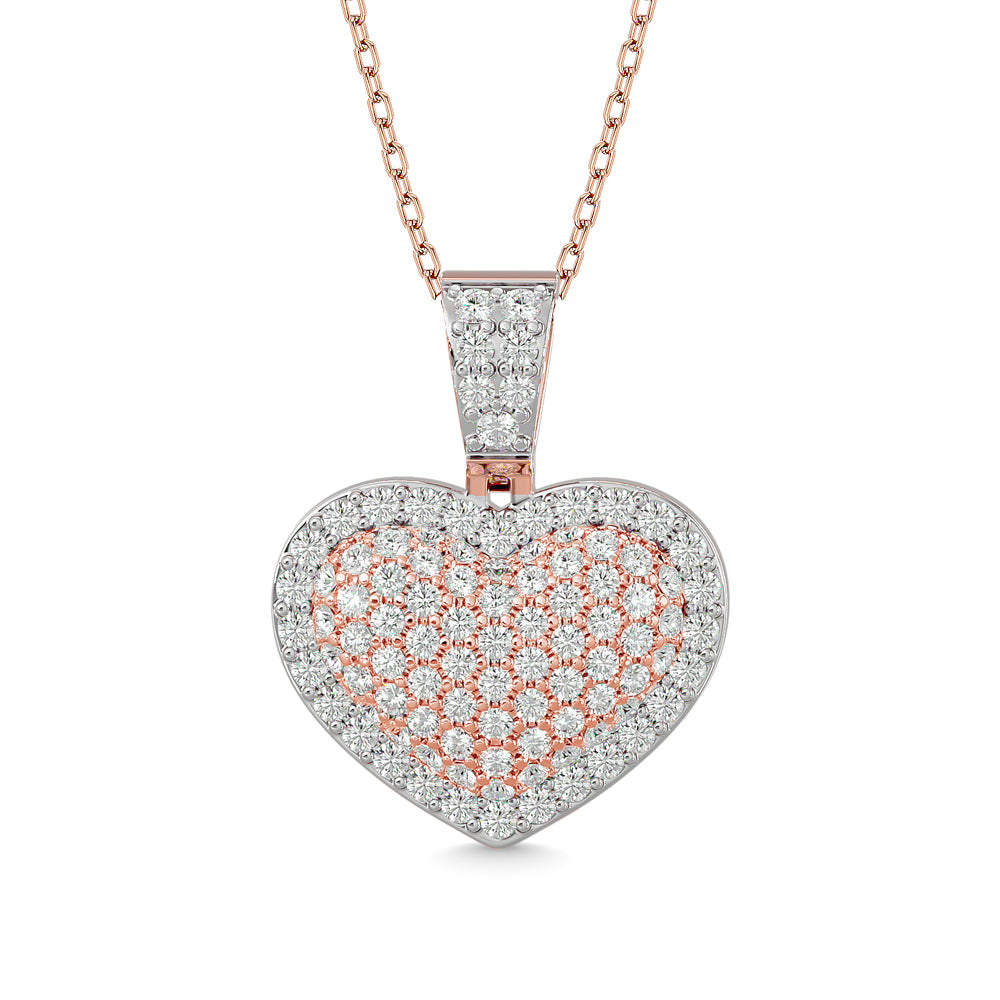 Diamond 1 Ct Tw Heart Pendant In 10K Pink Gold With White Gold Touch