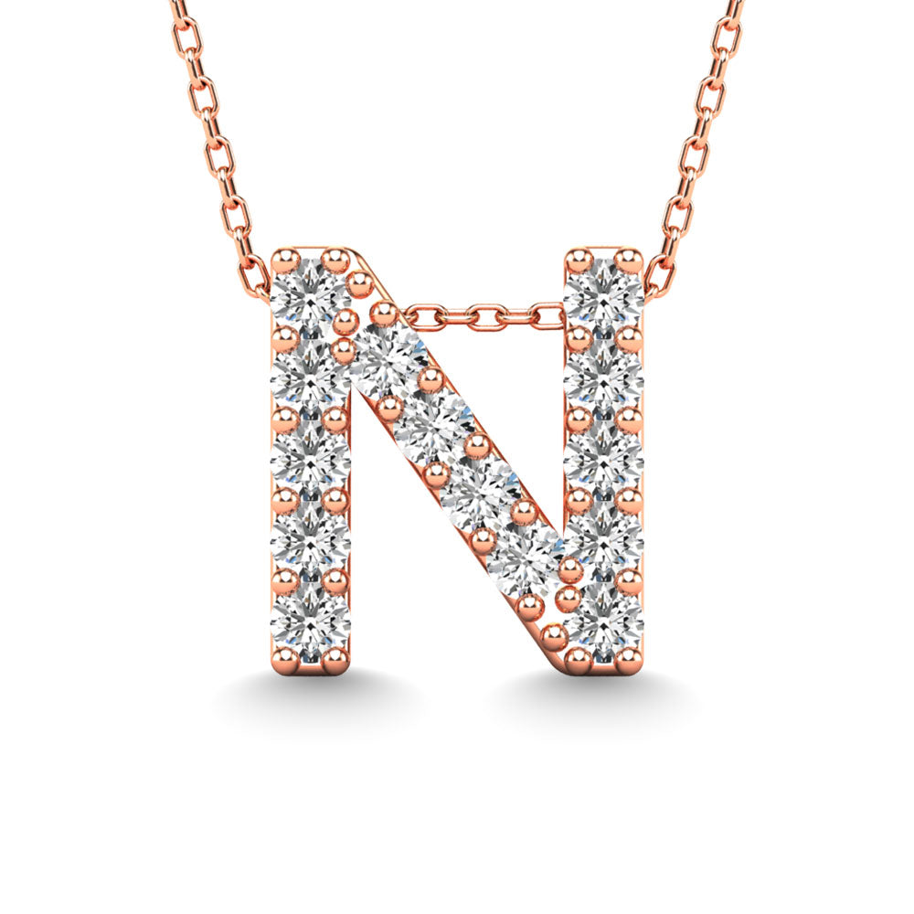 Diamond 1/6 Ct.Tw. Letter N Pendant in 14K Rose Gold&quot;&quot;