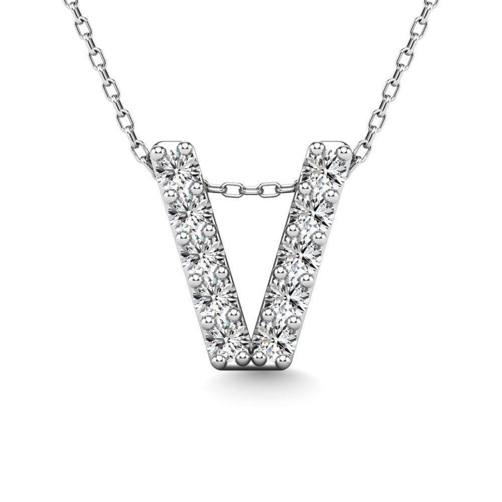 Diamond 1/10 Ct.Tw. Letter V Pendant In 14K White Gold&Quot;&Quot;