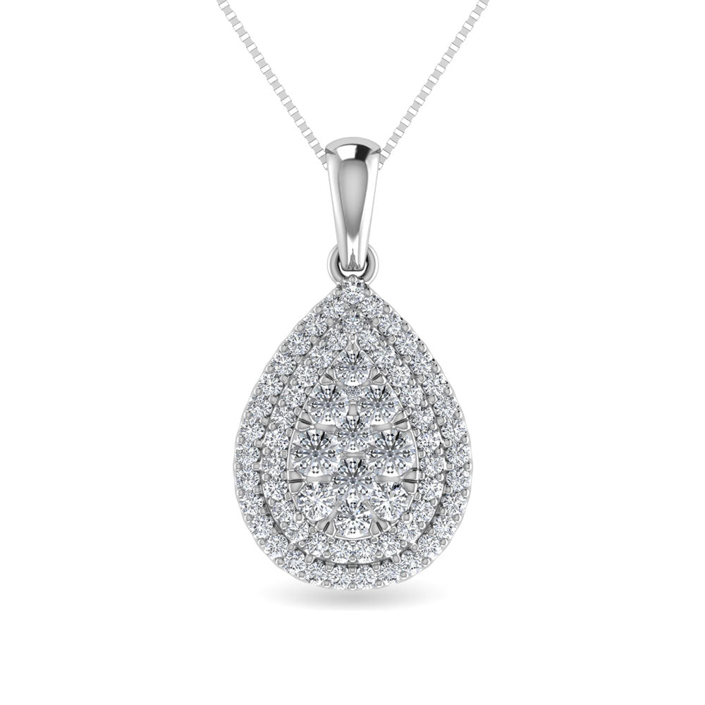 Diamond 3/4 Ct.Tw. Pear Shape Cluster Pendant In 10K White Gold