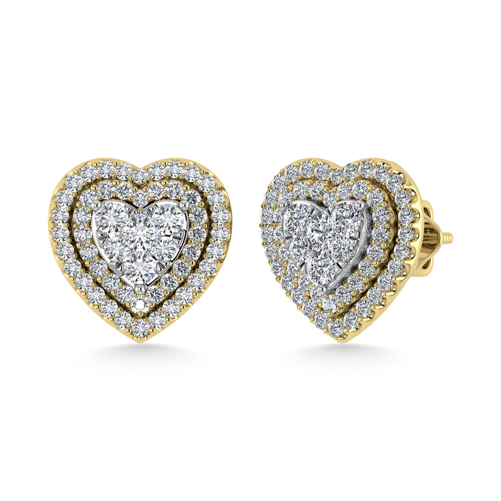 Diamond 7/8 Ct.Tw. Heart Shape Cluster Earrings In 10K Yellow Gold