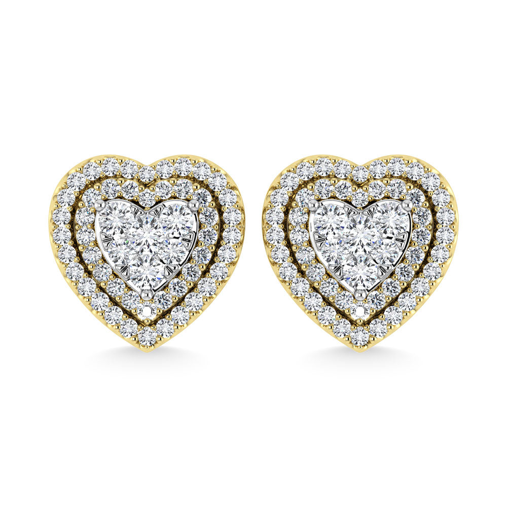 Diamond 7/8 Ct.Tw. Heart Shape Cluster Earrings In 10K Yellow Gold